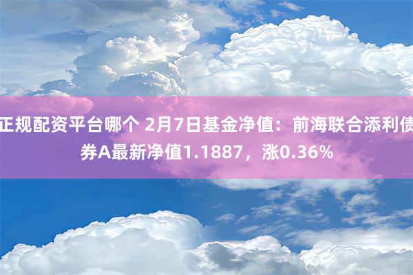 正规配资平台哪个 2月7日基金净值：前海联合添利债券A最新净值1.1887，涨0.36%